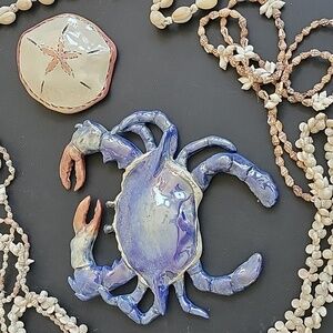 Blue Sky Clayworks Crab and Sand Dollar by Heather Goldminc